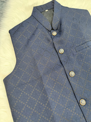 Premium  Blue Black Shade Jacket for Men, Self Woven Silk Indian Waistcoat, Sadri, Stylish Ethnic Jacket, J - 1970