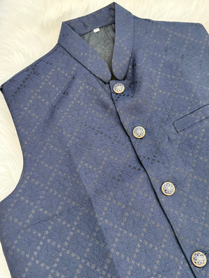 Premium  Blue Black Shade Jacket for Men, Self Woven Silk Indian Waistcoat, Sadri, Stylish Ethnic Jacket, J - 1970