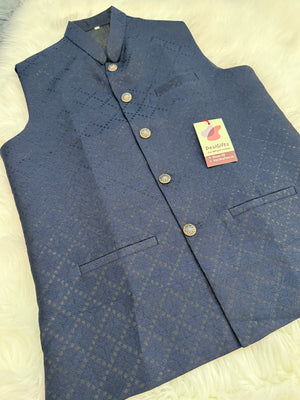 Premium  Blue Black Shade Jacket for Men, Self Woven Silk Indian Waistcoat, Sadri, Stylish Ethnic Jacket, J - 1970