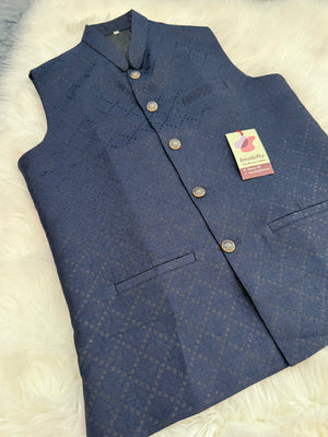 Premium  Blue Black Shade Jacket for Men, Self Woven Silk Indian Waistcoat, Sadri, Stylish Ethnic Jacket, J - 1970