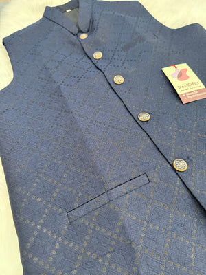 Premium  Blue Black Shade Jacket for Men, Self Woven Silk Indian Waistcoat, Sadri, Stylish Ethnic Jacket, J - 1970