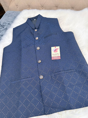 Premium  Blue Black Shade Jacket for Men, Self Woven Silk Indian Waistcoat, Sadri, Stylish Ethnic Jacket, J - 1970