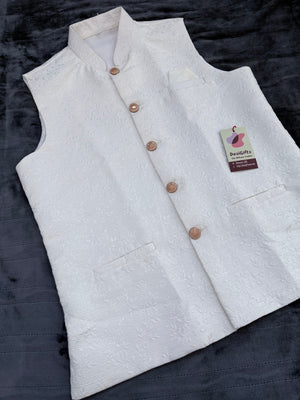 Premium  Cream Shade Jacket for Men, Self Woven Silk Indian Waistcoat, Sadri, Stylish Ethnic Jacket, J - 1968