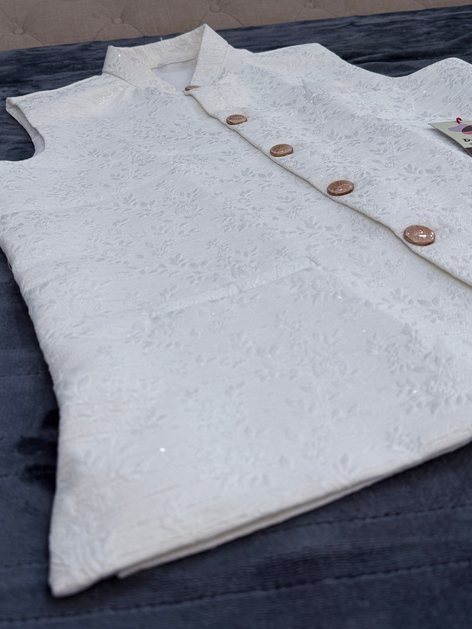 Premium  Cream Shade Jacket for Men, Self Woven Silk Indian Waistcoat, Sadri, Stylish Ethnic Jacket, J - 1968