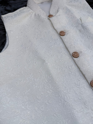 Premium  Cream Shade Jacket for Men, Self Woven Silk Indian Waistcoat, Sadri, Stylish Ethnic Jacket, J - 1968