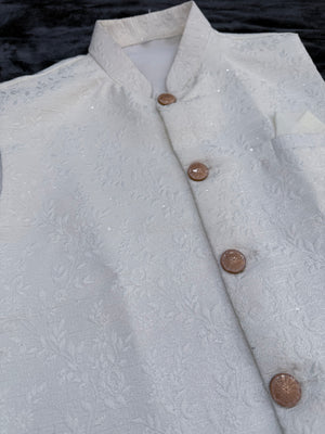 Premium  Cream Shade Jacket for Men, Self Woven Silk Indian Waistcoat, Sadri, Stylish Ethnic Jacket, J - 1968