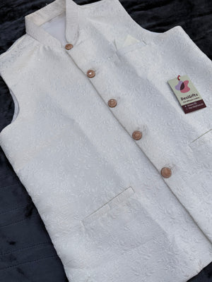 Premium  Cream Shade Jacket for Men, Self Woven Silk Indian Waistcoat, Sadri, Stylish Ethnic Jacket, J - 1968