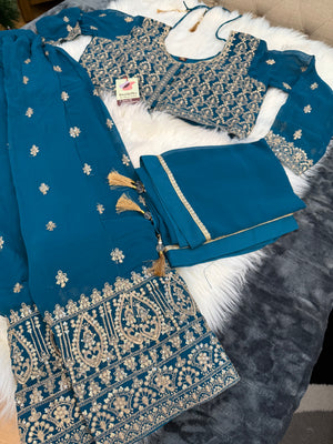 Size XL, Colorful Blue Heavy Embroidery Georgette  Lehenga Choli 3 Pieces Ethnic Wear for Girls, Design LHG - 1971