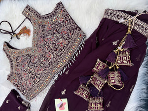 Size XL, Tyrian Purple Heavy Embroidery Georgette  Lehenga Choli 3 Pieces Ethnic Wear for Girls, Design LHG - 1972