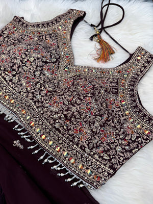 Size XL, Tyrian Purple Heavy Embroidery Georgette  Lehenga Choli 3 Pieces Ethnic Wear for Girls, Design LHG - 1972