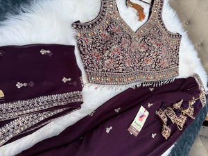 Size XL, Tyrian Purple Heavy Embroidery Georgette  Lehenga Choli 3 Pieces Ethnic Wear for Girls, Design LHG - 1972