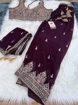 Size XL, Tyrian Purple Heavy Embroidery Georgette  Lehenga Choli 3 Pieces Ethnic Wear for Girls, Design LHG - 1972