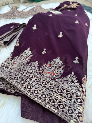 Size XL, Tyrian Purple Heavy Embroidery Georgette  Lehenga Choli 3 Pieces Ethnic Wear for Girls, Design LHG - 1972