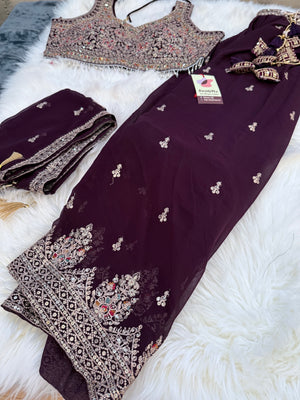 Size XL, Tyrian Purple Heavy Embroidery Georgette  Lehenga Choli 3 Pieces Ethnic Wear for Girls, Design LHG - 1972
