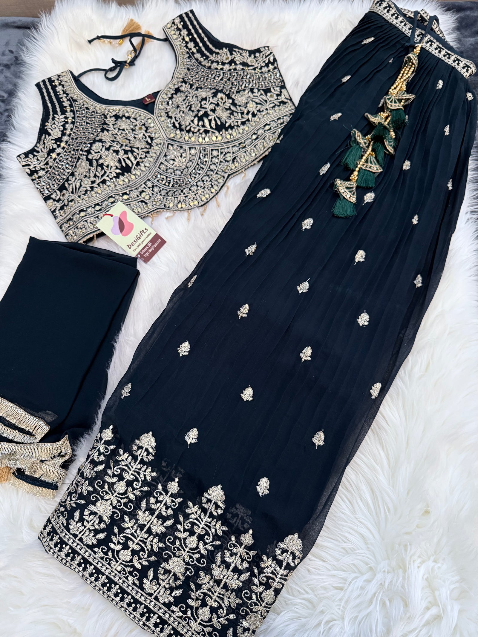 Size L, Dark Green Heavy Embroidery Georgette  Lehenga Choli 3 Pieces Ethnic Wear for Girls, Design LHG - 1973