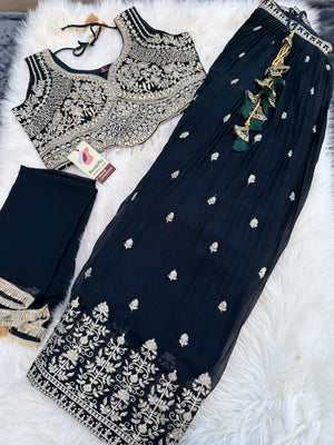 Size L, Dark Green Heavy Embroidery Georgette  Lehenga Choli 3 Pieces Ethnic Wear for Girls, Design LHG - 1973