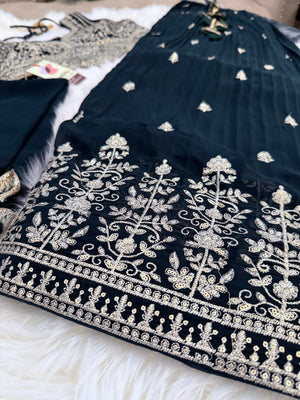 Size L, Dark Green Heavy Embroidery Georgette  Lehenga Choli 3 Pieces Ethnic Wear for Girls, Design LHG - 1973