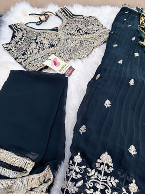 Size L, Dark Green Heavy Embroidery Georgette  Lehenga Choli 3 Pieces Ethnic Wear for Girls, Design LHG - 1973