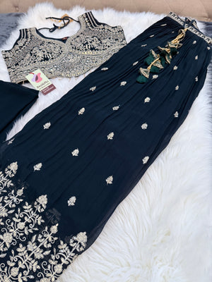 Size L, Dark Green Heavy Embroidery Georgette  Lehenga Choli 3 Pieces Ethnic Wear for Girls, Design LHG - 1973