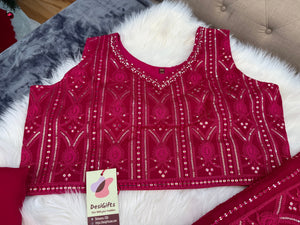 Size 2XL, Red Heavy Embroidery Georgette  Lehenga Choli 3 Pieces Ethnic Wear for Girls, Design LHG - 1975