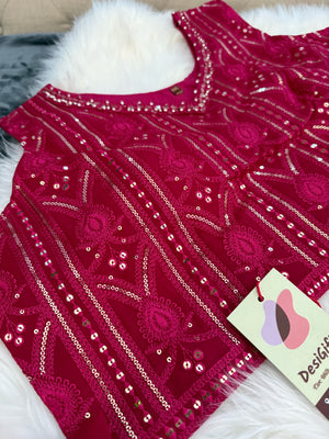 Size 2XL, Red Heavy Embroidery Georgette  Lehenga Choli 3 Pieces Ethnic Wear for Girls, Design LHG - 1975