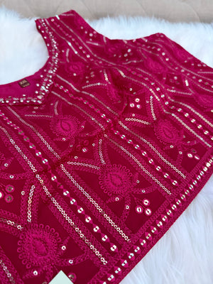 Size 2XL, Red Heavy Embroidery Georgette  Lehenga Choli 3 Pieces Ethnic Wear for Girls, Design LHG - 1975