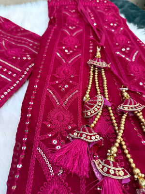 Size 2XL, Red Heavy Embroidery Georgette  Lehenga Choli 3 Pieces Ethnic Wear for Girls, Design LHG - 1975