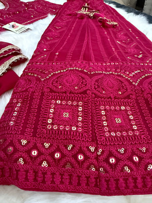 Size 2XL, Red Heavy Embroidery Georgette  Lehenga Choli 3 Pieces Ethnic Wear for Girls, Design LHG - 1975