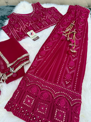 Size 2XL, Red Heavy Embroidery Georgette  Lehenga Choli 3 Pieces Ethnic Wear for Girls, Design LHG - 1975