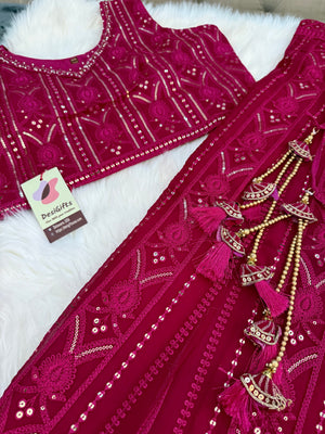 Size 2XL, Red Heavy Embroidery Georgette  Lehenga Choli 3 Pieces Ethnic Wear for Girls, Design LHG - 1975