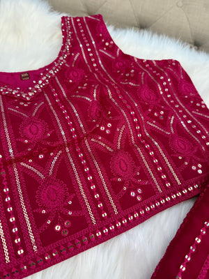 Size 2XL, Red Heavy Embroidery Georgette  Lehenga Choli 3 Pieces Ethnic Wear for Girls, Design LHG - 1975