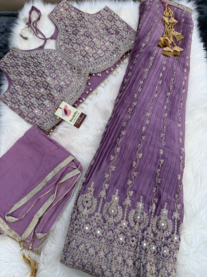 Size 2XL, Light Purple Heavy Embroidery Georgette  Lehenga Choli 3 Pieces Ethnic Wear for Girls, Design LHG - 1974