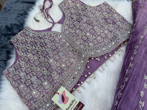 Size 2XL, Light Purple Heavy Embroidery Georgette  Lehenga Choli 3 Pieces Ethnic Wear for Girls, Design LHG - 1974