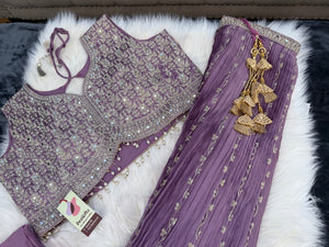 Size 2XL, Light Purple Heavy Embroidery Georgette  Lehenga Choli 3 Pieces Ethnic Wear for Girls, Design LHG - 1974
