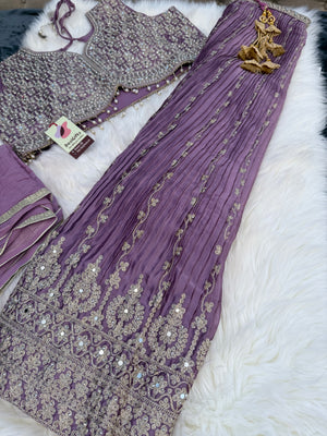 Size 2XL, Light Purple Heavy Embroidery Georgette  Lehenga Choli 3 Pieces Ethnic Wear for Girls, Design LHG - 1974