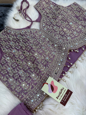 Size 2XL, Light Purple Heavy Embroidery Georgette  Lehenga Choli 3 Pieces Ethnic Wear for Girls, Design LHG - 1974