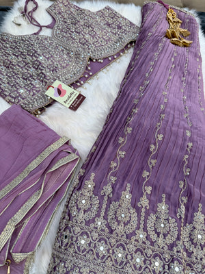 Size 2XL, Light Purple Heavy Embroidery Georgette  Lehenga Choli 3 Pieces Ethnic Wear for Girls, Design LHG - 1974