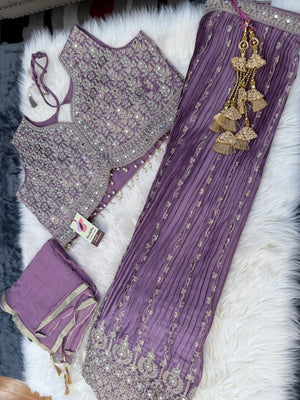 Size 2XL, Light Purple Heavy Embroidery Georgette  Lehenga Choli 3 Pieces Ethnic Wear for Girls, Design LHG - 1974