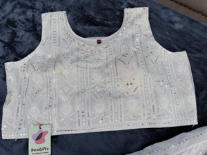 Size 2XL, Cream Embroidery Georgette  Lehenga Choli 3 Pieces Ethnic Wear for Girls, Design LHG - 1976