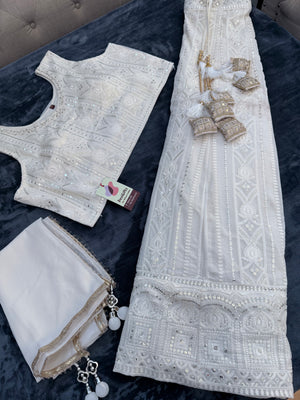 Size 2XL, Cream Embroidery Georgette  Lehenga Choli 3 Pieces Ethnic Wear for Girls, Design LHG - 1976