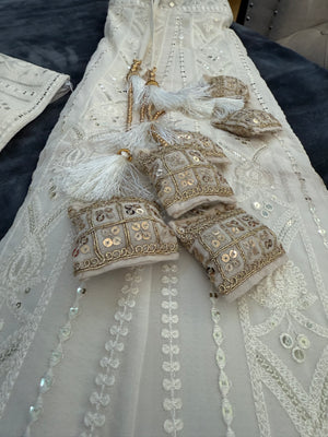 Size 2XL, Cream Embroidery Georgette  Lehenga Choli 3 Pieces Ethnic Wear for Girls, Design LHG - 1976