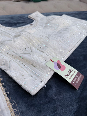 Size 2XL, Cream Embroidery Georgette  Lehenga Choli 3 Pieces Ethnic Wear for Girls, Design LHG - 1976