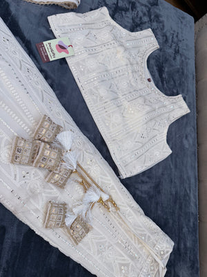 Size 2XL, Cream Embroidery Georgette  Lehenga Choli 3 Pieces Ethnic Wear for Girls, Design LHG - 1976