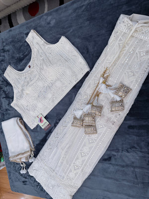 Size 2XL, Cream Embroidery Georgette  Lehenga Choli 3 Pieces Ethnic Wear for Girls, Design LHG - 1976