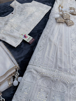 Size 2XL, Cream Embroidery Georgette  Lehenga Choli 3 Pieces Ethnic Wear for Girls, Design LHG - 1976