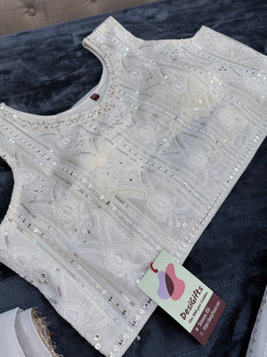 Size 2XL, Cream Embroidery Georgette  Lehenga Choli 3 Pieces Ethnic Wear for Girls, Design LHG - 1976