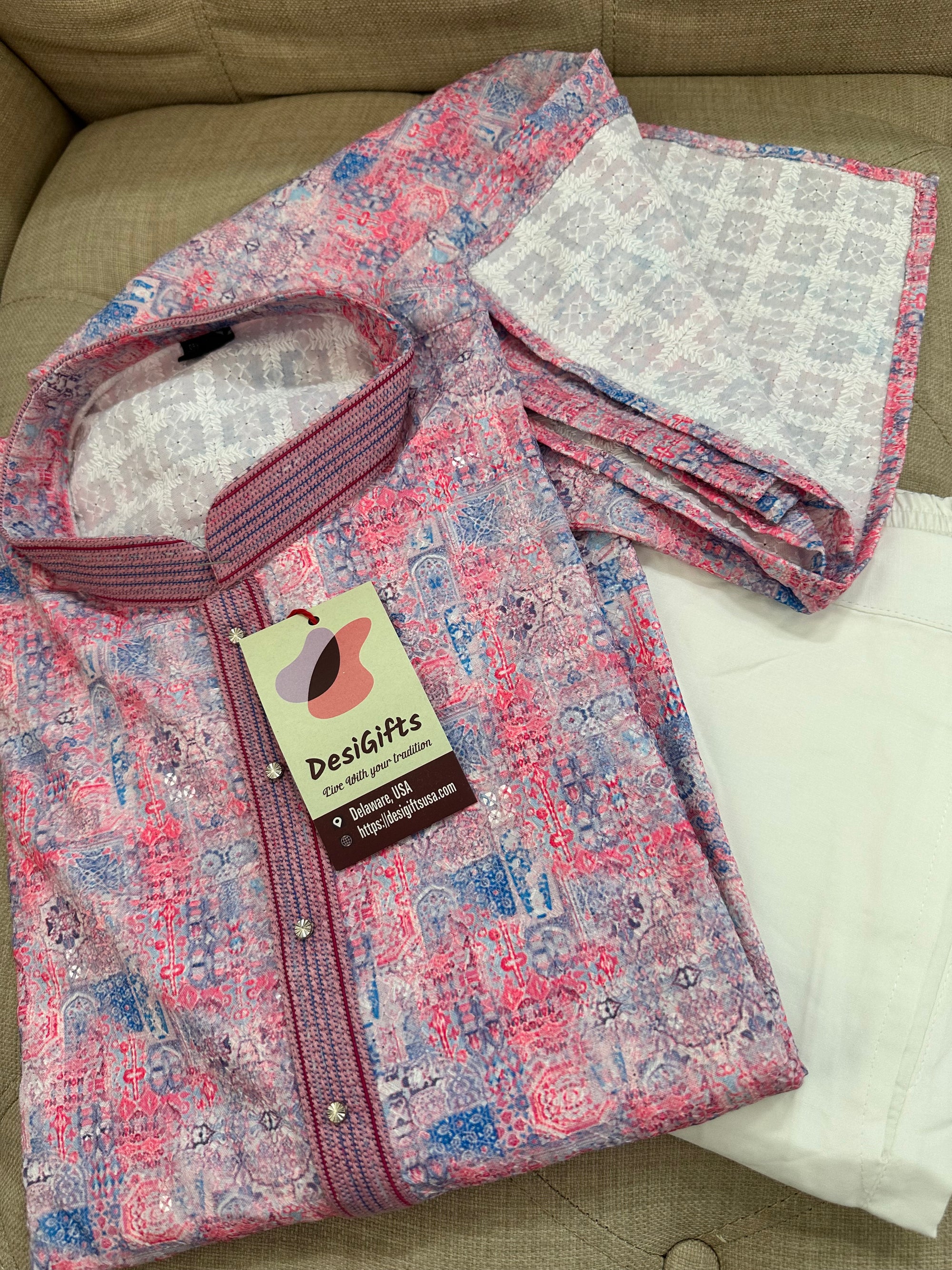 Exquisite Chikankari Kurta Pajama Set for Man, Indian Party wear, formal or semiformal outfit, Design KPS- 1293