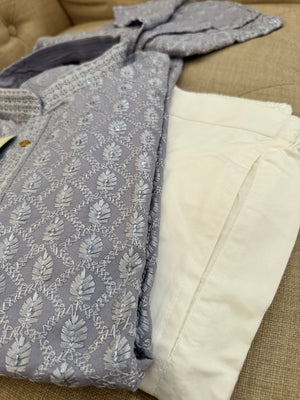 Gray embroidered 2 Piece Kurta Pajama Set for Man, Soft and lightweight KP - 1298