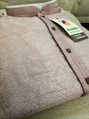 Jacquard Silk in Salmon & Gray Shade  Kurta Pajama Set for Man, Design KPS# 1296
