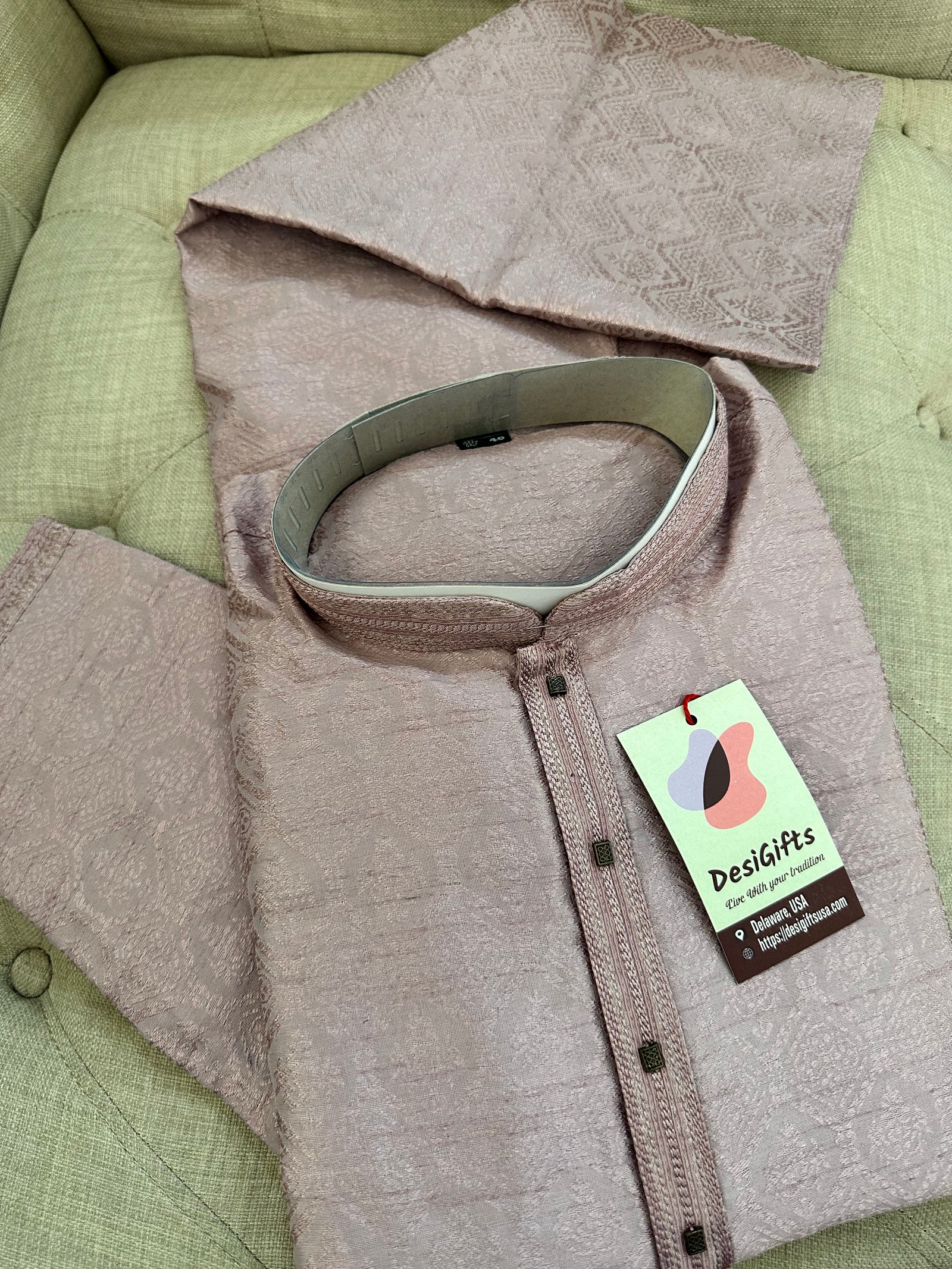 Jacquard Silk in Salmon & Gray Shade  Kurta Pajama Set for Man, Design KPS# 1296